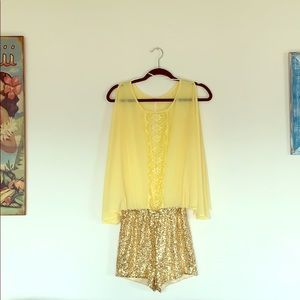 Floral Lace Gold Sequins Mini Jumpsuit